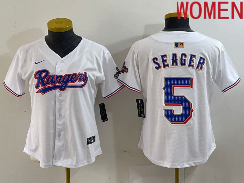 Women Texas Rangers #5 Seager White Champion Game Nike 2024 MLB Jersey style 1